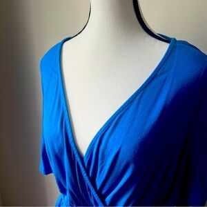 Top | 1X | Blue | faux wrap peplum top with tie waist